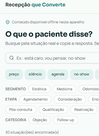 Tela do aplicativo com busca e filtros por segmento, etapa e categoria